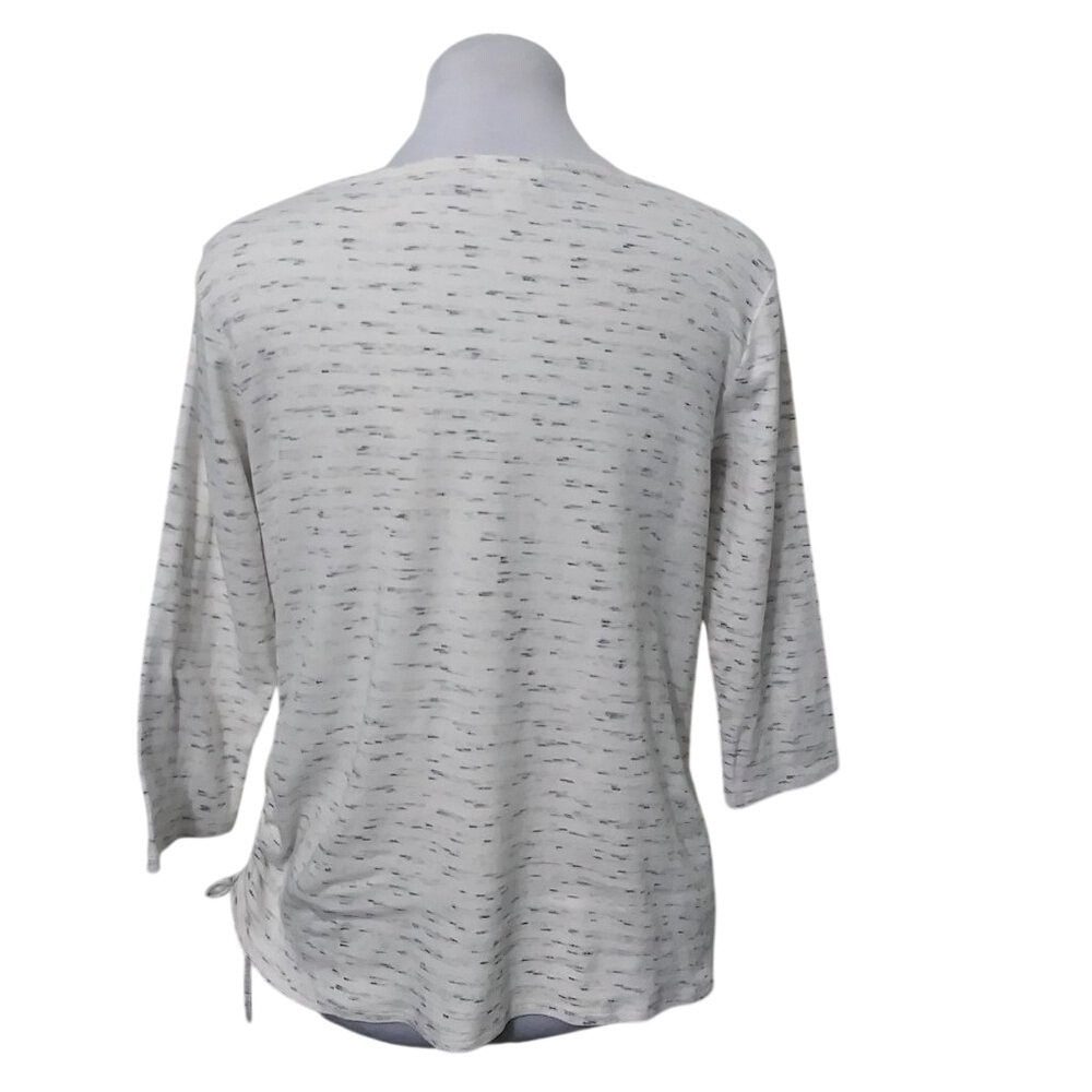Womens Light Gray Space Dye Side Ruched 3/4 Sleeve Boat Neck Knit Top - Picture 3 of 12